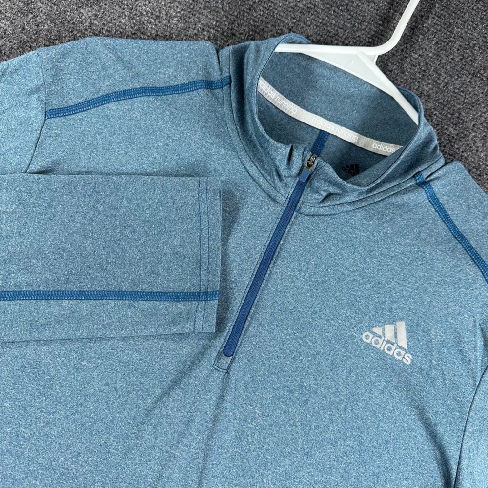 Adidas Pullover Mens L Large Blue Climalite Running 1/4 Zip Long Sleeve Shirt